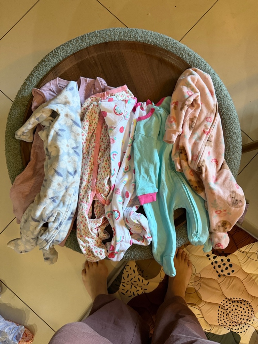 Assorted Baby One-Piece Pajamas - Pink, Light Blue, Cream & Multicolor